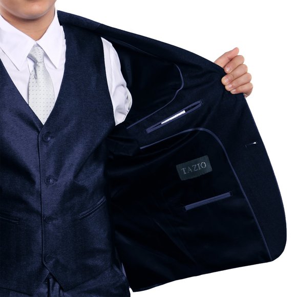 Boys Sharkskin 5-Piece Dark Navy Suit Set by Tazzio - Picture 2 of 2